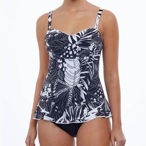 Profile by Gottex BLACK/WHITE Marbella Tummy-Control One Piece Swimdress